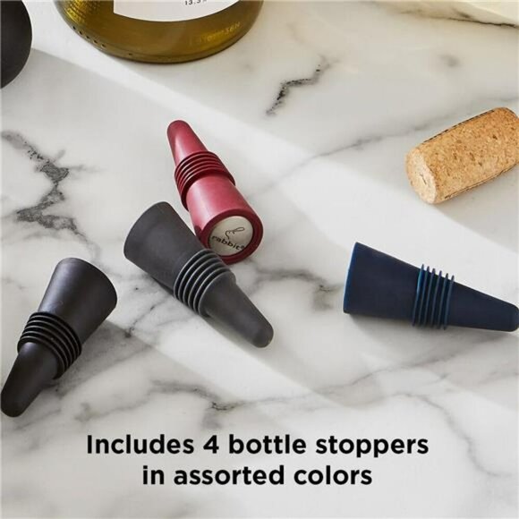 Set of 4 Silicone Wine Bottle Stoppers Reusable Air Tight Seal Multicolor - Picture 5 of 6